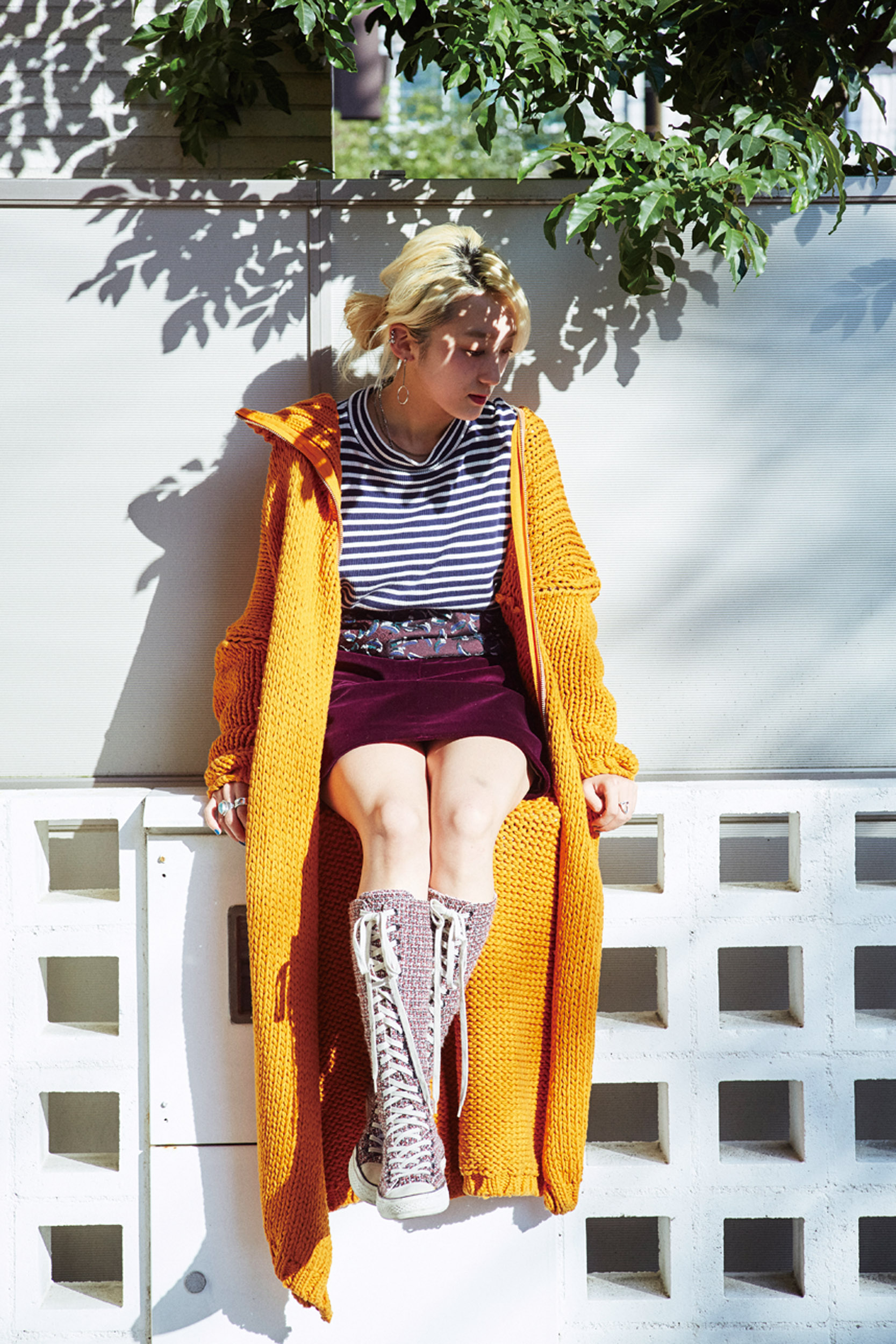 マスタードイエローのロングカーディガン