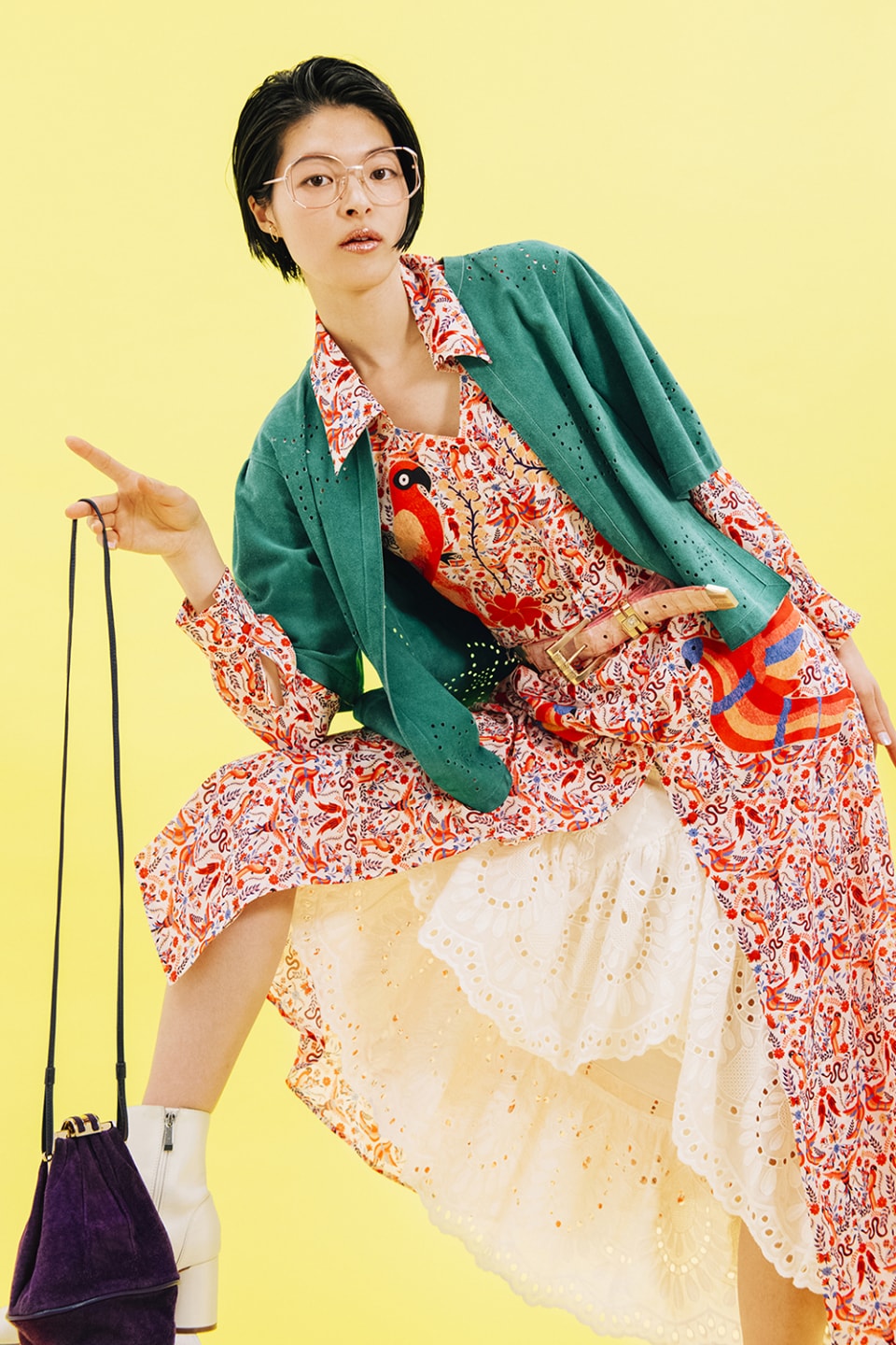 ANNASUI アナスイ雑誌Ginza コラボ★鳥柄ワンピース★限定品69000 春に欲しい柄ここにあり！それぞれのスタイルで着こなすアナ スイ