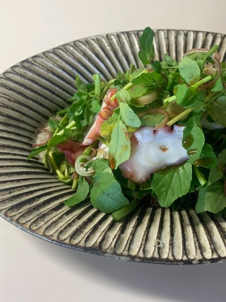 5分めし タコ クレソン 野菜 ごま油