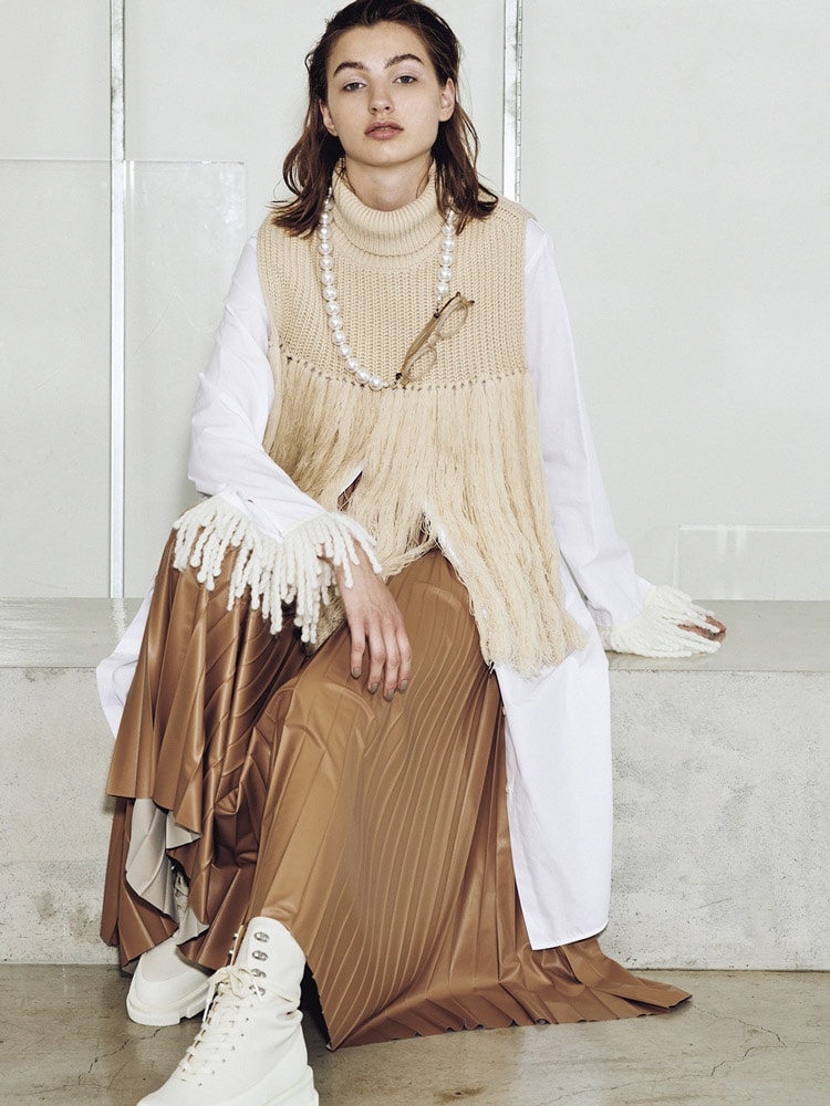 かっこいい三種の神器 レザープリーツスカート