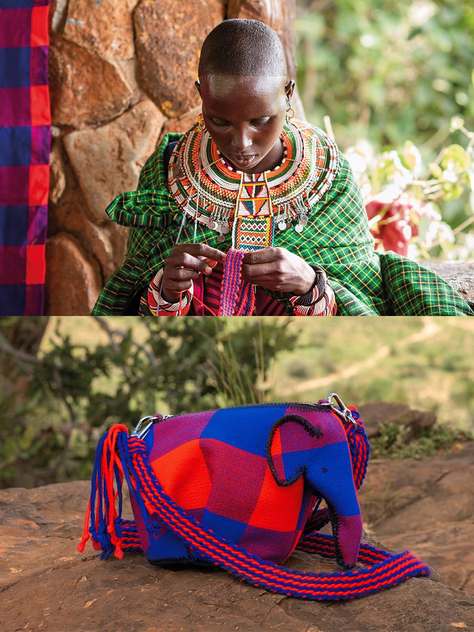 ロエベ〉とケニアの女性たちが象を守る。伝統的な生地“シュカ”を