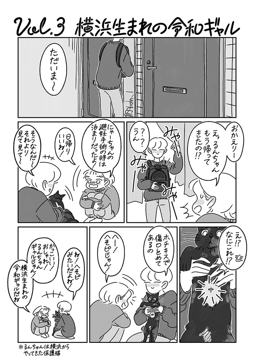 連載漫画『ふたりとにひき、はじめました』第3話 横浜生まれの令和ギャル P1