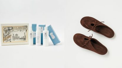 水滴のような〈ララガン〉のイヤリング、スウェード素材が今の気分…