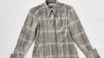 〈コモン スウェーデン〉透明のミニスパンコールを重ねたチェックシ…