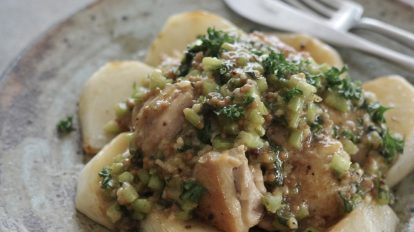 かぶと鶏の塩麹マスタードソース