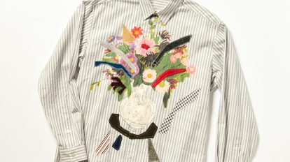 〈コッキ〉花瓶モチーフのコラージュシャツ